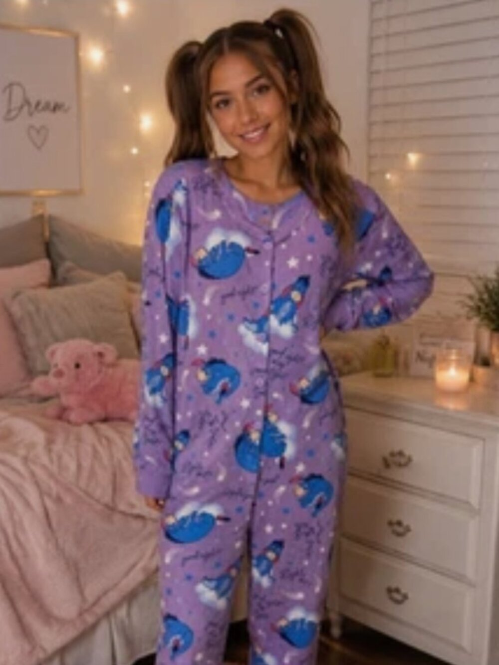 Disney Eeyore Blue Collectible Footed PJs Pajamas Onesie for Adults, Sz Medium